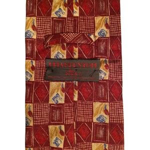 Chatterbox Joe Boxer Mens Silk Tie Geometric Grid‎ Burgundy Gold Made in Italy